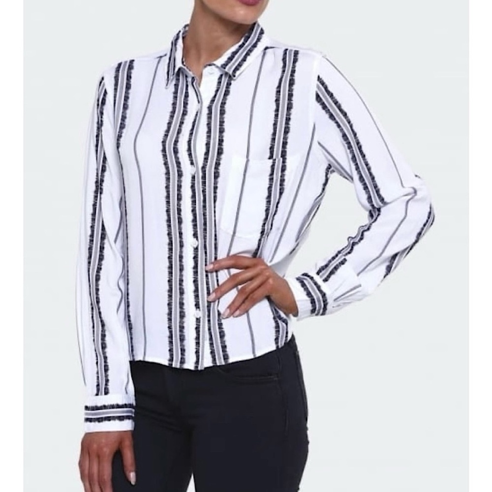 Rails Women’s Dana Feather Stripe Button Front Top Black White Size‎ XS